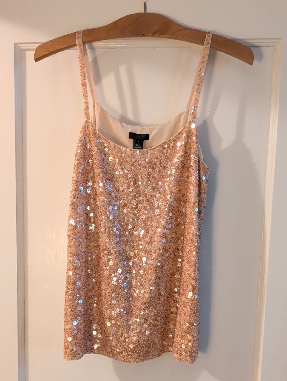 J. Crew Silk Soft Blush/Champagne Beaded Sequin Top, Sz 2